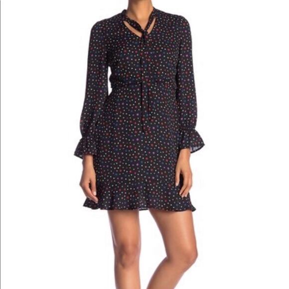 19 Cooper Dress Star Print Tie Neck Long Sleeve - Picture 2 of 7